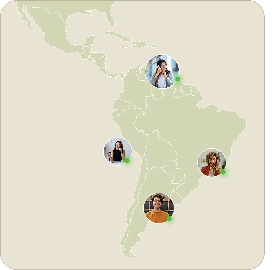 Map of Latin America with photos of professionals across the region